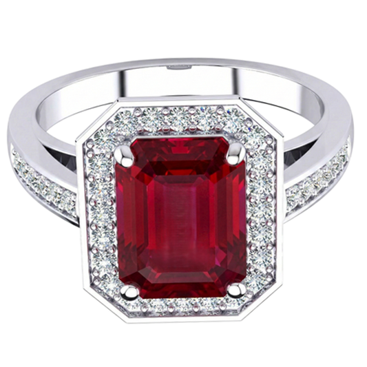 Smaragd-Rubin-Aus der Erde Abgebauter Natürlicher Diamant-Ring 11 Karat Weißgold 14K Krappenset Schmuck