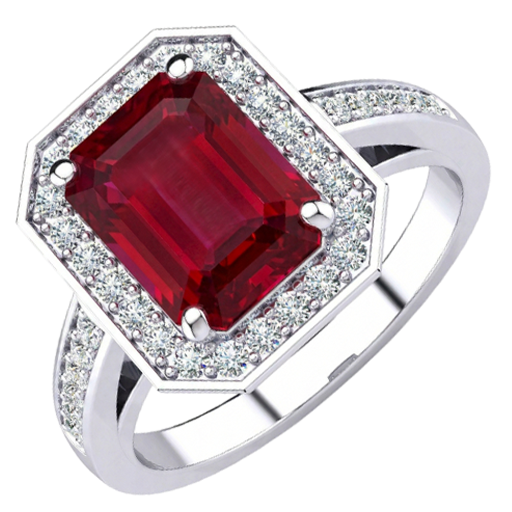 Smaragd-Rubin-Aus der Erde Abgebauter Natürlicher Diamant-Ring 11 Karat Weißgold 14K Krappenset Schmuck