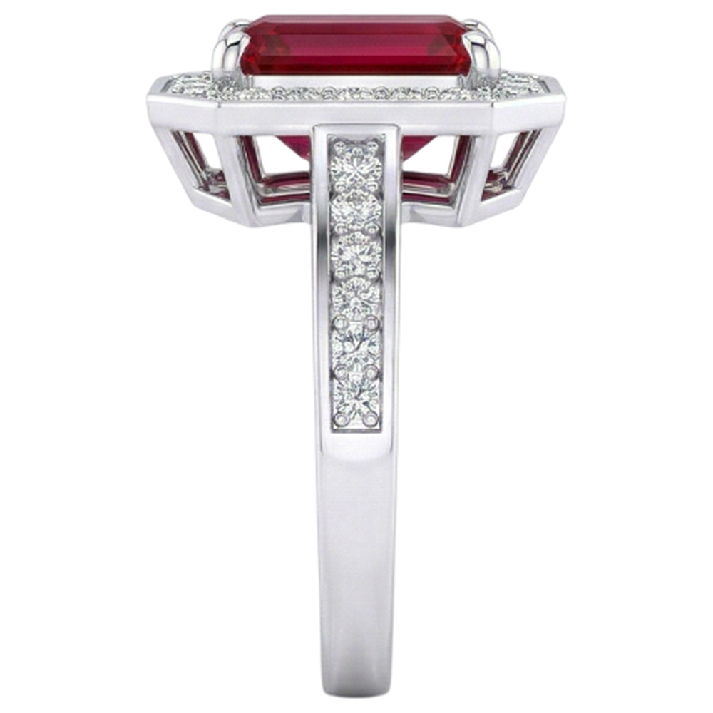 Smaragd-Rubin-Aus der Erde Abgebauter Natürlicher Diamant-Ring 11 Karat Weißgold 14K Krappenset Schmuck