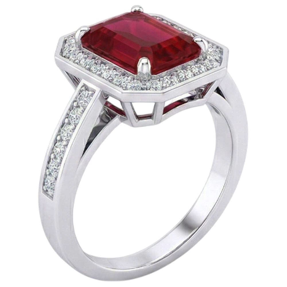 Smaragd-Rubin-Aus der Erde Abgebauter Natürlicher Diamant-Ring 11 Karat Weißgold 14K Krappenset Schmuck