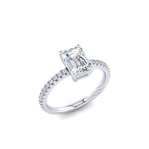Smaragd & Rund 2.50 Karat Natürlich Diamant-Verlobungsring Weißgold 14K
