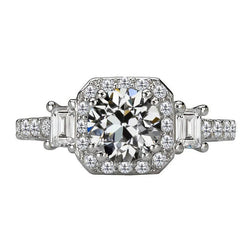 Smaragd & Rund Old Miner Echt Diamond Halo Ehering 6.50 Karat