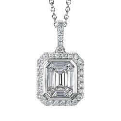 Smaragd & Runde 2,80 Karat Echt Aus der Erde Abgebauter Natürlicher Diamant Anhänger Halskette Weißgold 14K