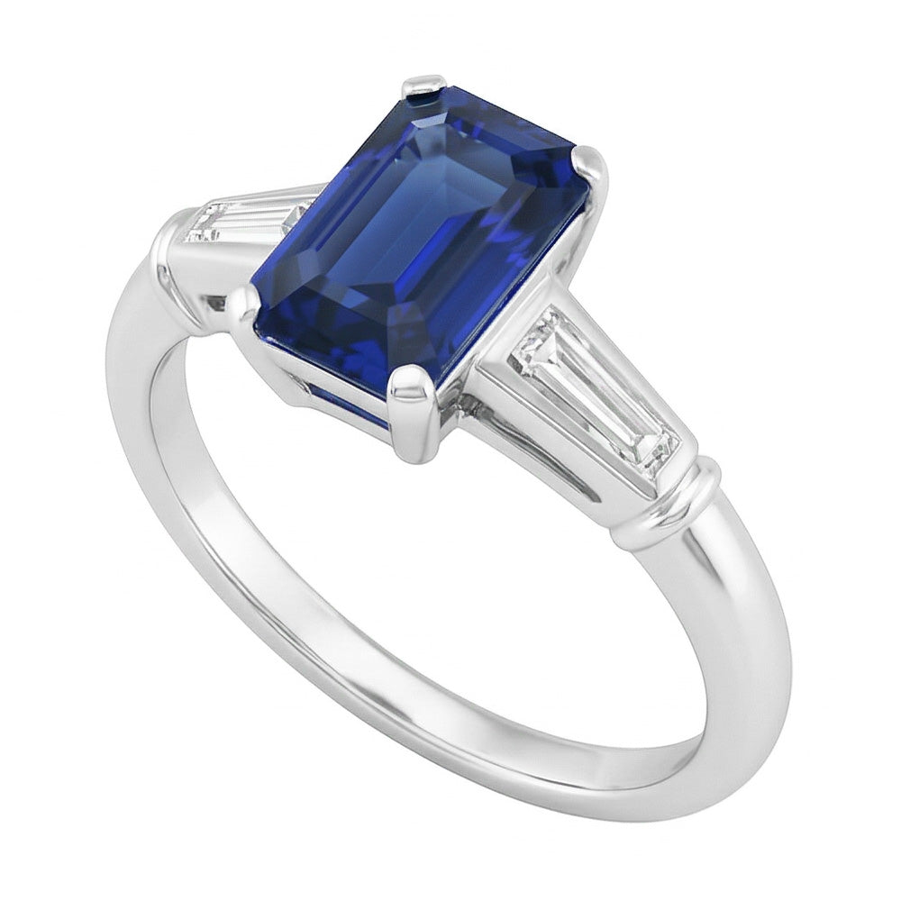 Smaragd Saphir Drei Stein Ring Kleine Baguette Natürlicher Diamant ( nicht im Labor gezüchtet )en 2,75 Karat