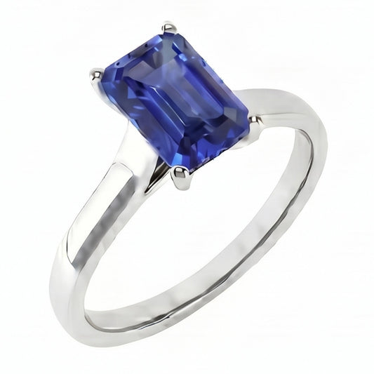 Smaragd Solitaire 2 Karat Weißgold Ceylon Saphir Ring