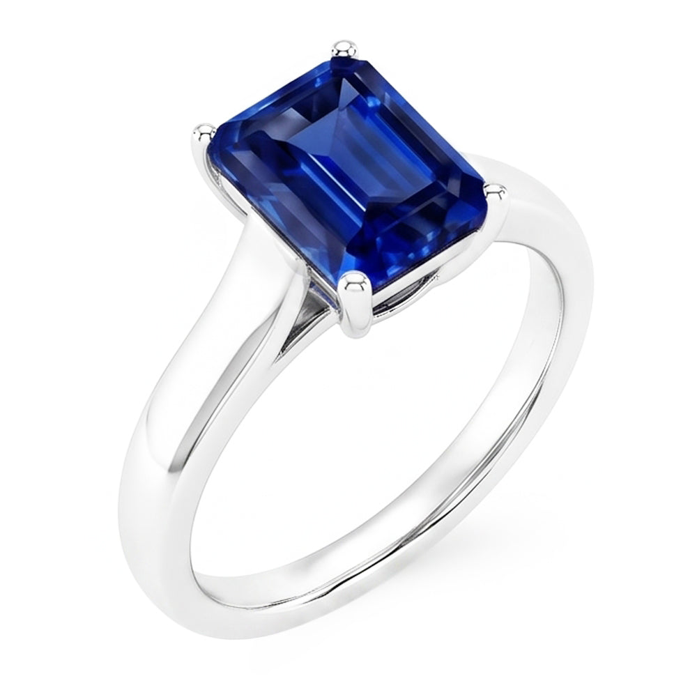 Smaragd Solitaire 2 Karat Weißgold Ceylon Saphir Ring