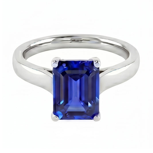 Smaragd Solitaire 2 Karat Weißgold Ceylon Saphir Ring