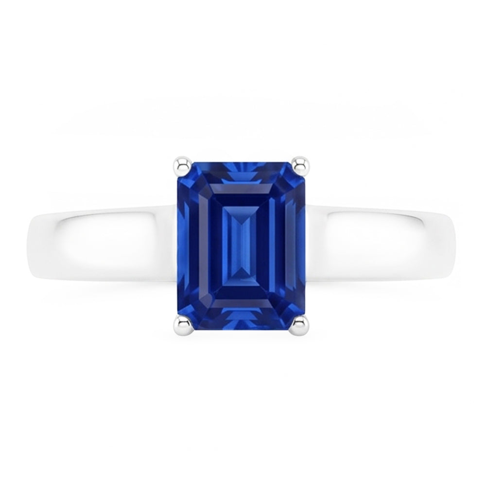 Smaragd Solitaire 2 Karat Weißgold Ceylon Saphir Ring