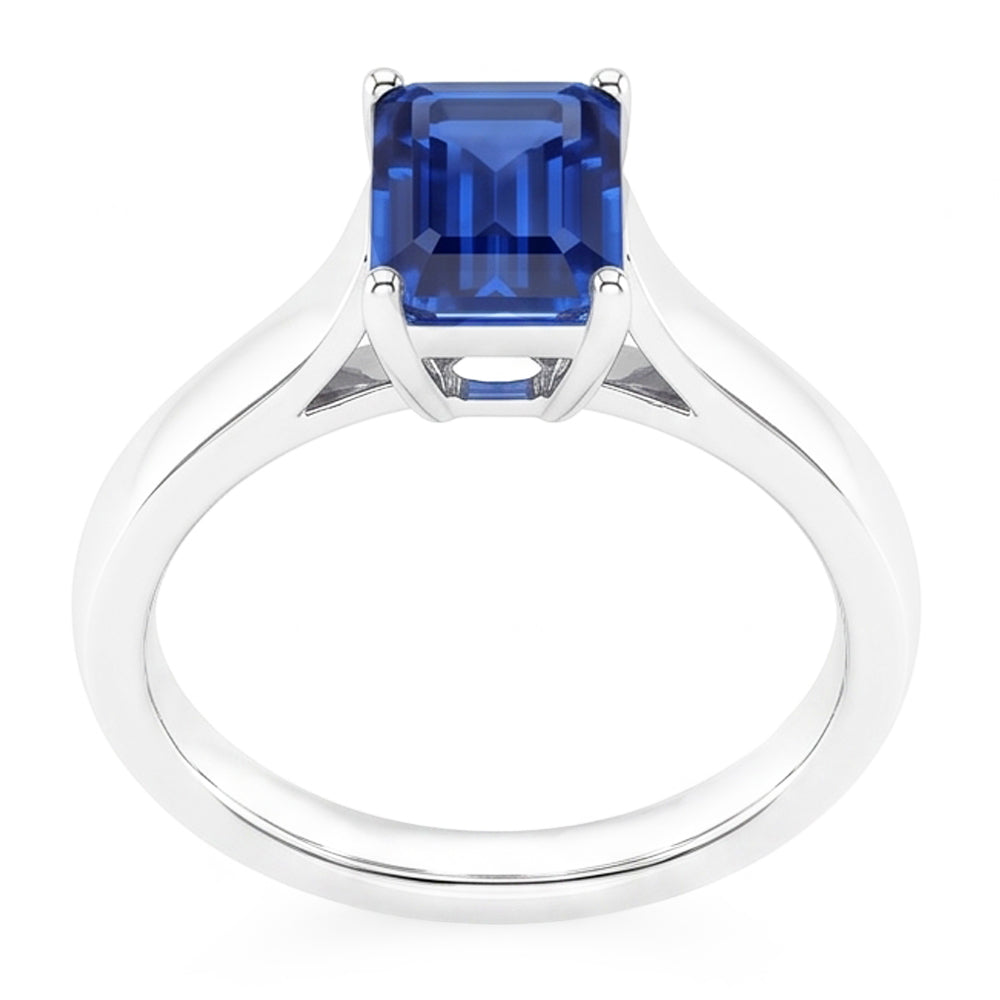 Smaragd Solitaire 2 Karat Weißgold Ceylon Saphir Ring