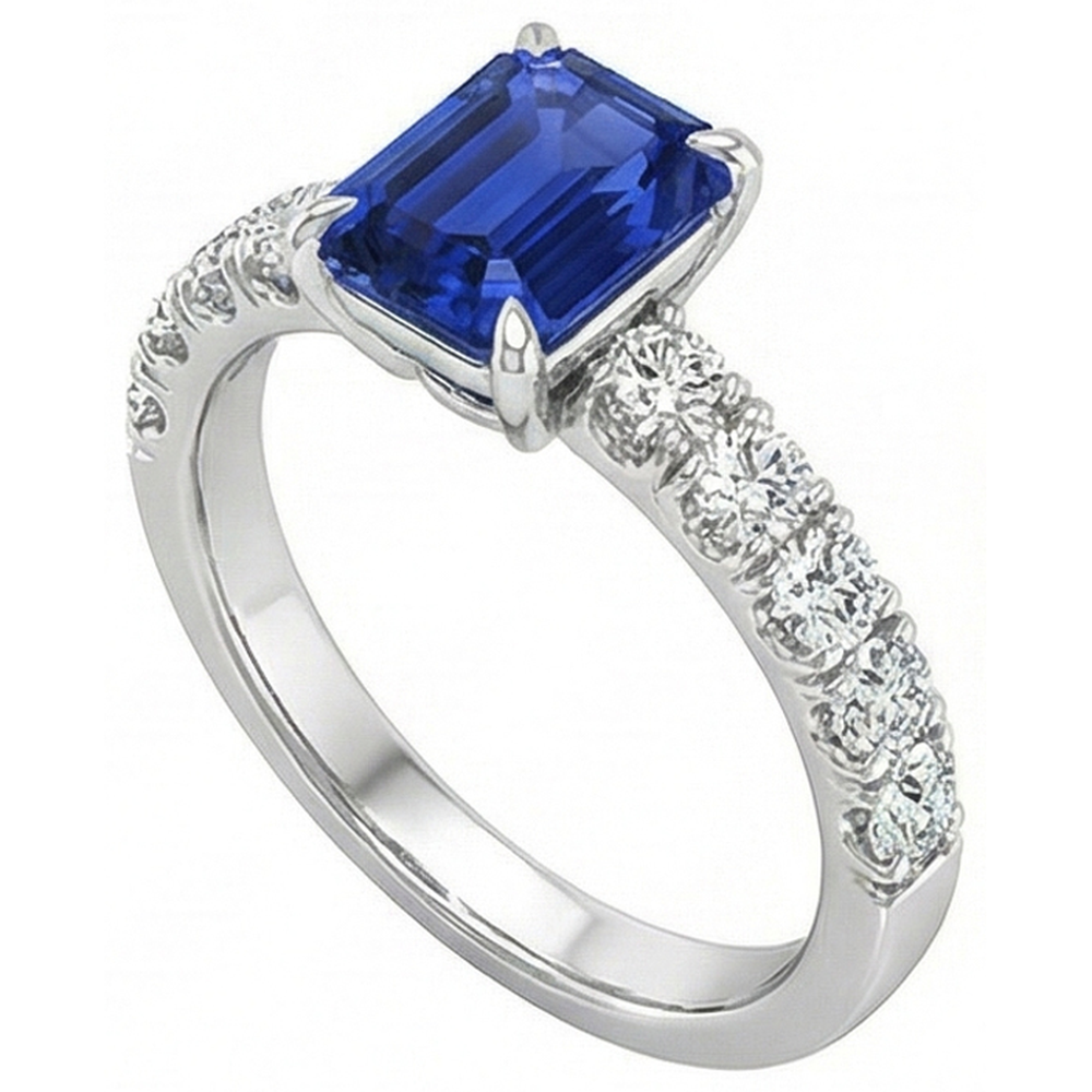 Smaragd Solitaire Akzente Ring Blauer Saphir & Aus der Erde Abgebauter Natürlicher Diamant 4,25 Karat