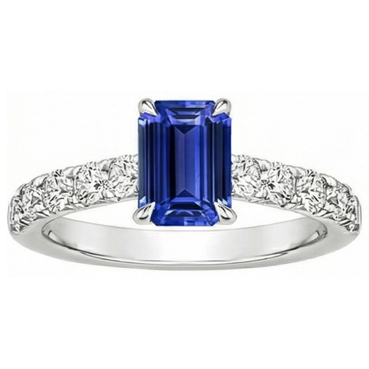 Smaragd Solitaire Akzente Ring Blauer Saphir & Aus der Erde Abgebauter Natürlicher Diamant 4,25 Karat