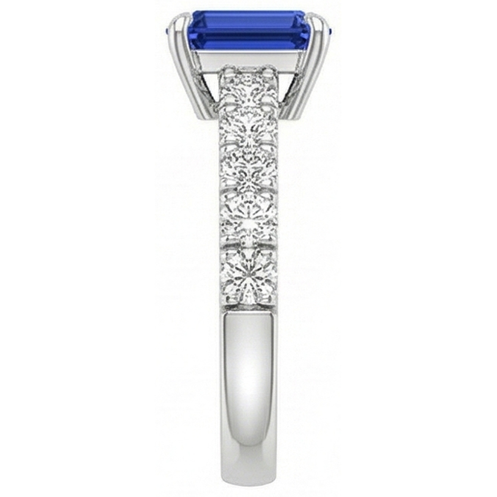 Smaragd Solitaire Akzente Ring Blauer Saphir & Aus der Erde Abgebauter Natürlicher Diamant 4,25 Karat