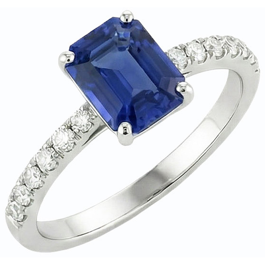 Smaragd Solitaire Blauer Saphir Ring & Pave Set Natürlicher Diamant ( nicht im Labor gezüchtet )en 2,50 Karat