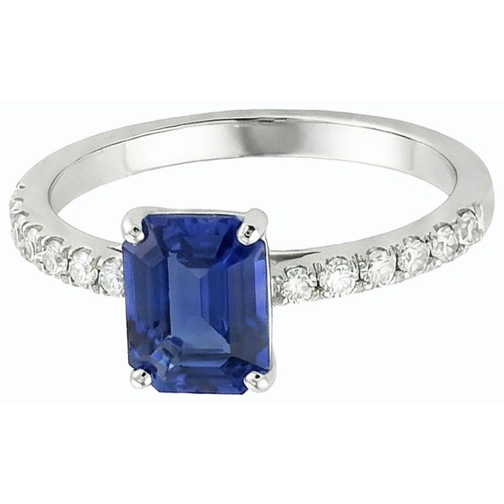 Smaragd Solitaire Blauer Saphir Ring & Pave Set Natürlicher Diamant ( nicht im Labor gezüchtet )en 2,50 Karat