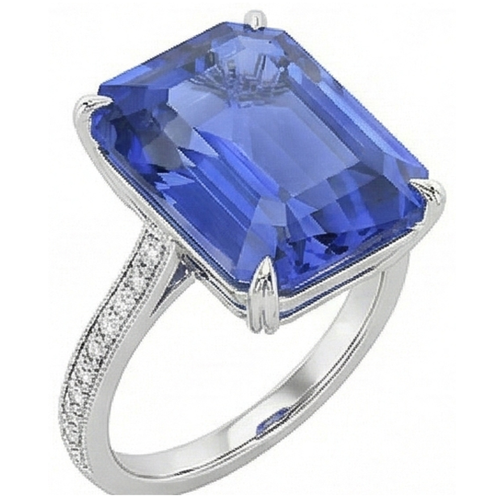 Smaragd-Solitär-Ceylon-Saphir-Ring mit Akzenten 5 Karat