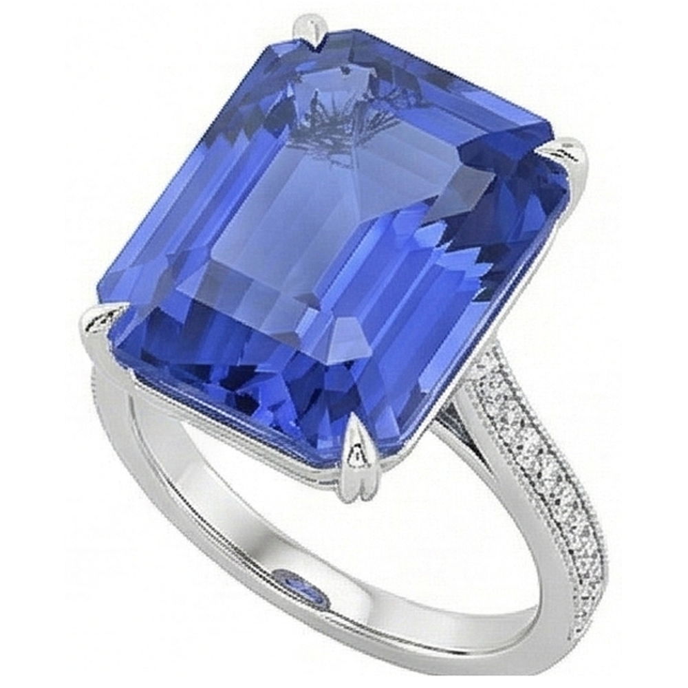 Smaragd-Solitär-Ceylon-Saphir-Ring mit Akzenten 5 Karat