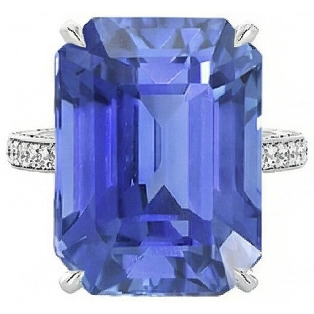 Smaragd-Solitär-Ceylon-Saphir-Ring mit Akzenten 5 Karat
