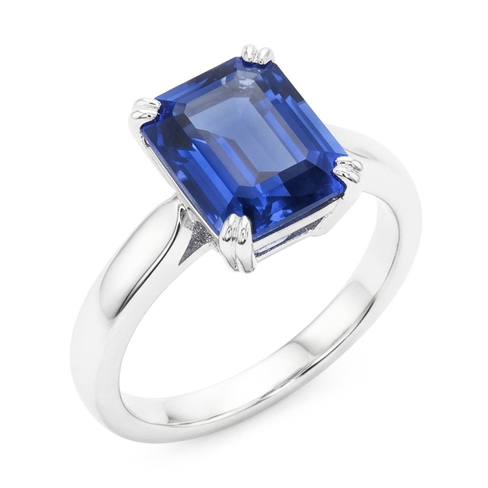 Smaragd-Solitär-blauer Saphir-Ring 3-Karat-Krappen-Set