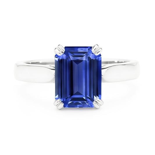 Smaragd-Solitär-blauer Saphir-Ring 3-Karat-Krappen-Set