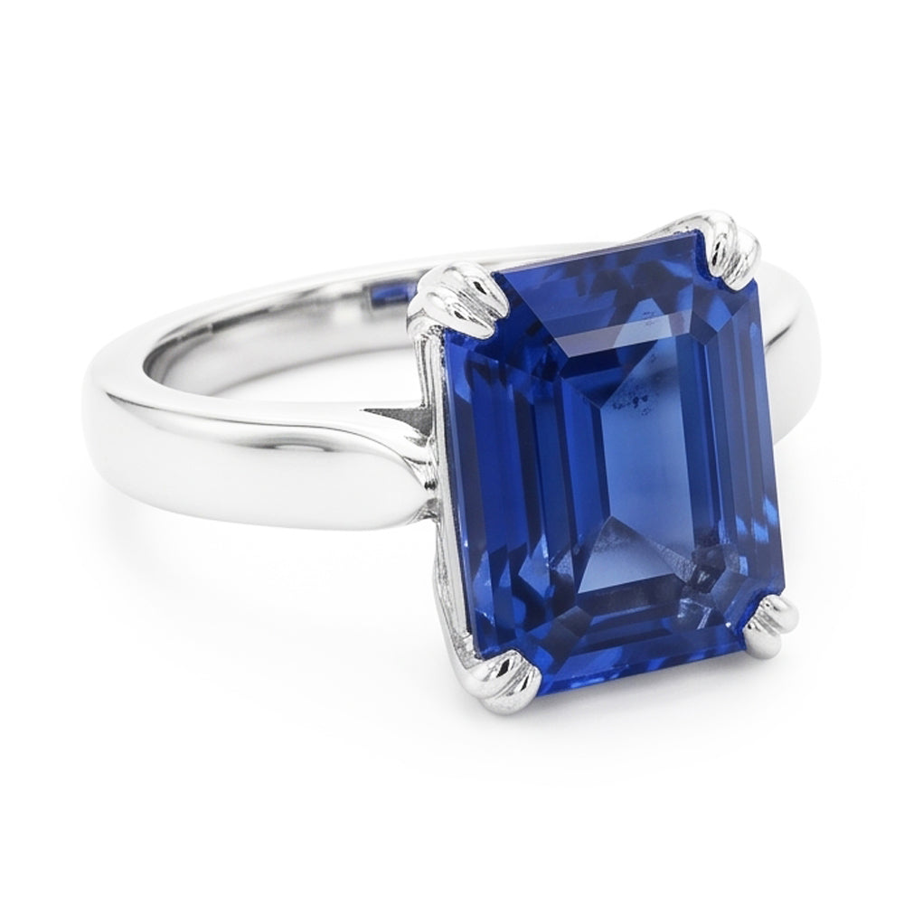 Smaragd-Solitär-blauer Saphir-Ring 3-Karat-Krappen-Set