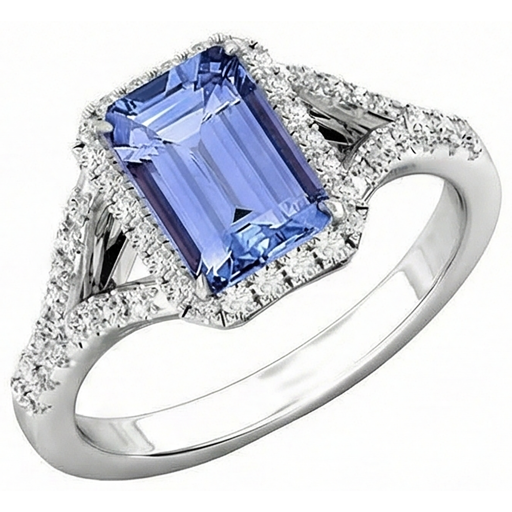 Smaragd Tansanit 4.10 Karat Aus der Erde Abgebauter Natürlicher Diamanten Verlobungsring Weißgold 14K