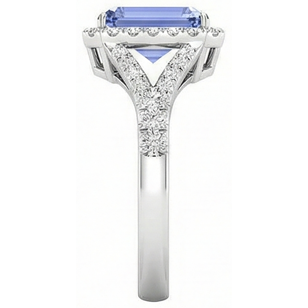 Smaragd Tansanit 4.10 Karat Aus der Erde Abgebauter Natürlicher Diamanten Verlobungsring Weißgold 14K