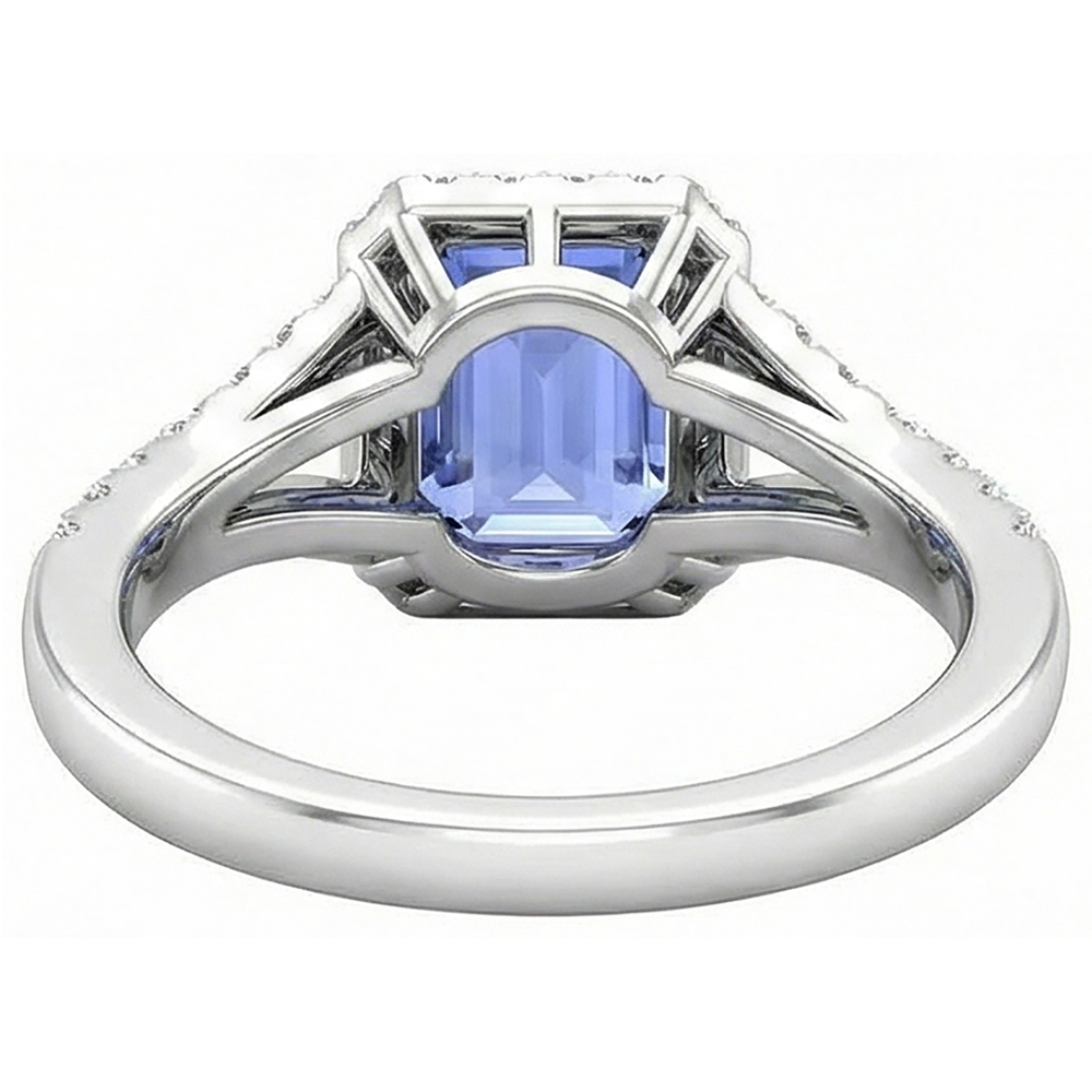 Smaragd Tansanit 4.10 Karat Aus der Erde Abgebauter Natürlicher Diamanten Verlobungsring Weißgold 14K