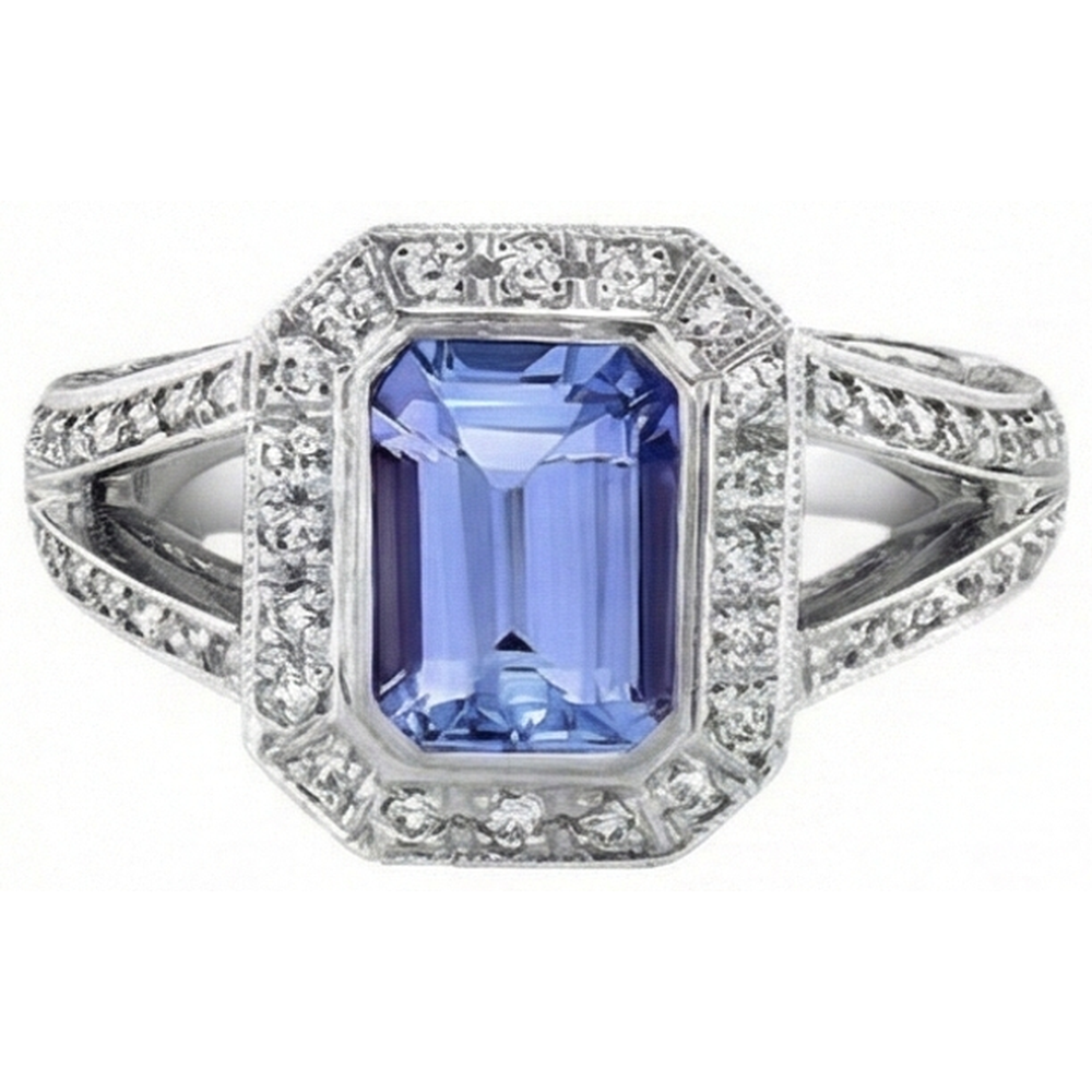 Smaragd Tansanit Aus der Erde Abgebauter Natürlicher Diamanten 5,36 Karat Fancy Ring Neu