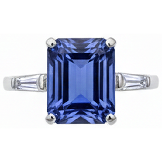 Smaragd Tansanit & Baguette Aus der Erde Abgebauter Natürlicher Diamantring 12.12 Karat Weißgold 14K