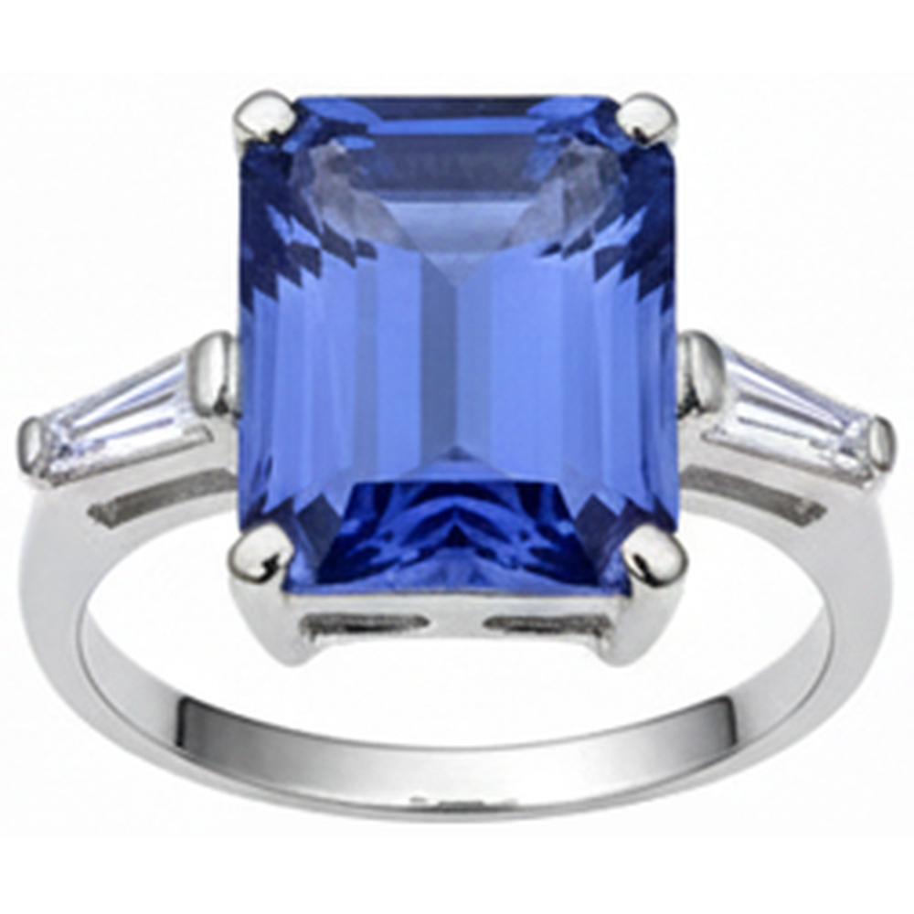 Smaragd Tansanit & Baguette Aus der Erde Abgebauter Natürlicher Diamantring 12.12 Karat Weißgold 14K
