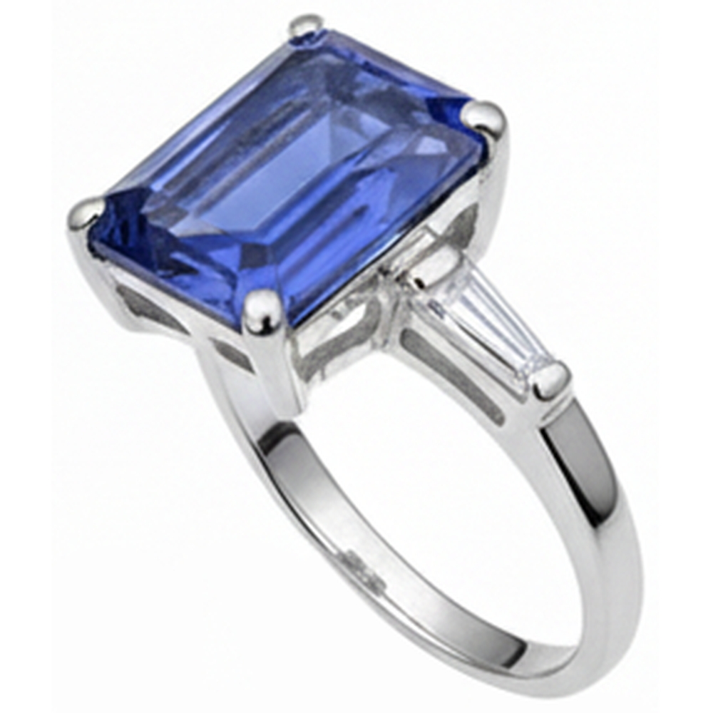 Smaragd Tansanit & Baguette Aus der Erde Abgebauter Natürlicher Diamantring 12.12 Karat Weißgold 14K