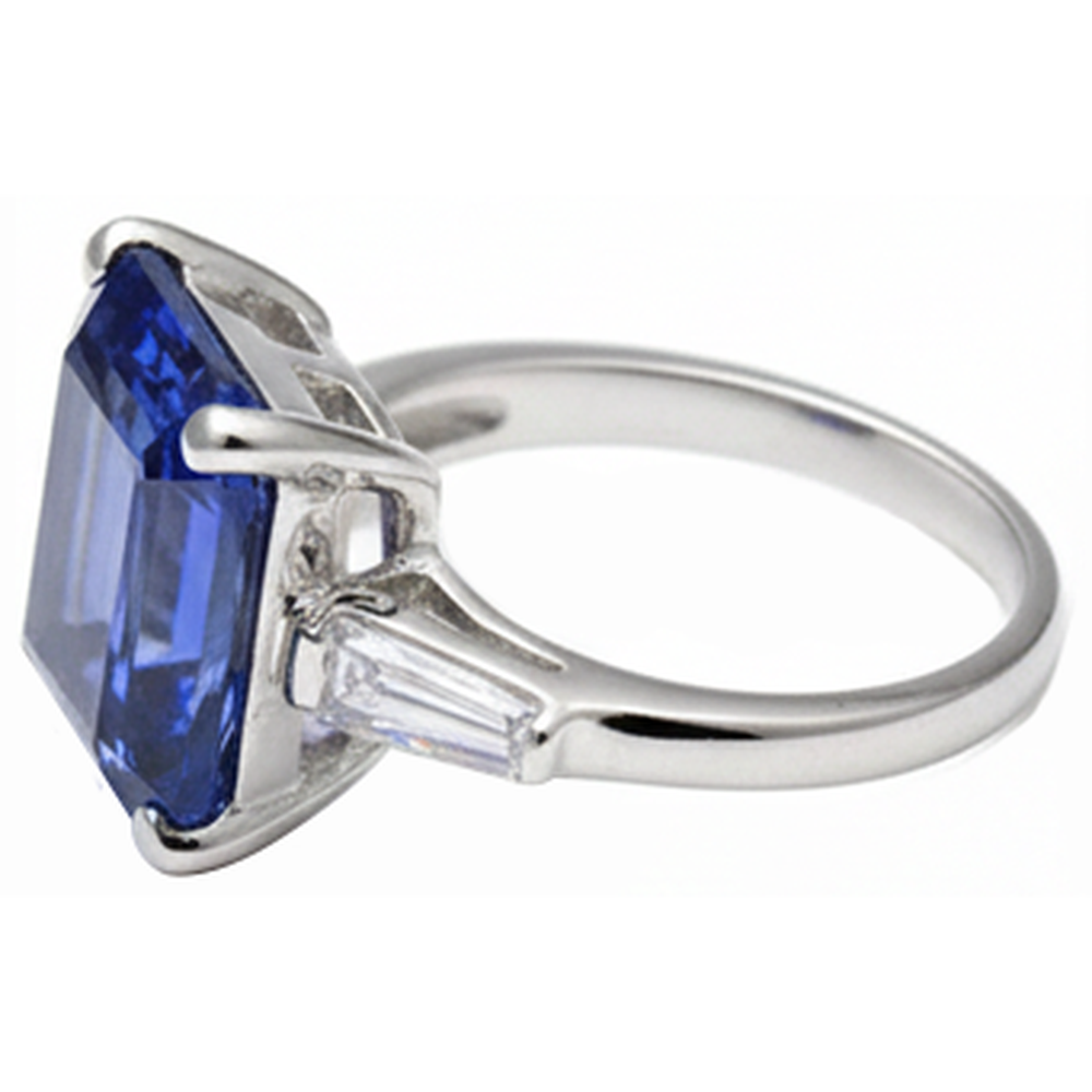 Smaragd Tansanit & Baguette Aus der Erde Abgebauter Natürlicher Diamantring 12.12 Karat Weißgold 14K
