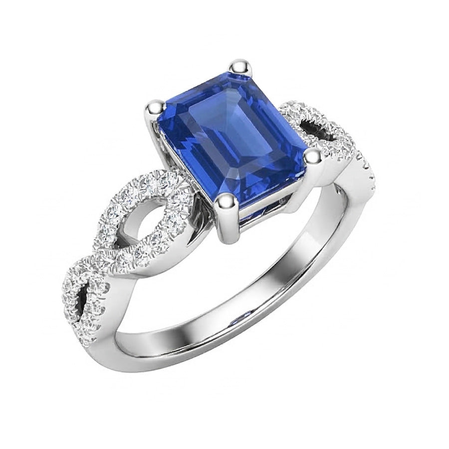 Smaragd & Runder Natürlicher Diamant ( nicht im Labor gezüchtet ) Ring Infinity Style Ceylon Saphir 3 Karat