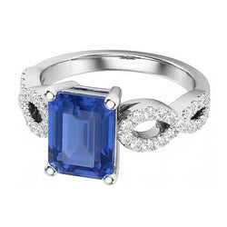 Smaragd & Runder Natürlicher Diamant ( nicht im Labor gezüchtet ) Ring Infinity Style Ceylon Saphir 3 Karat