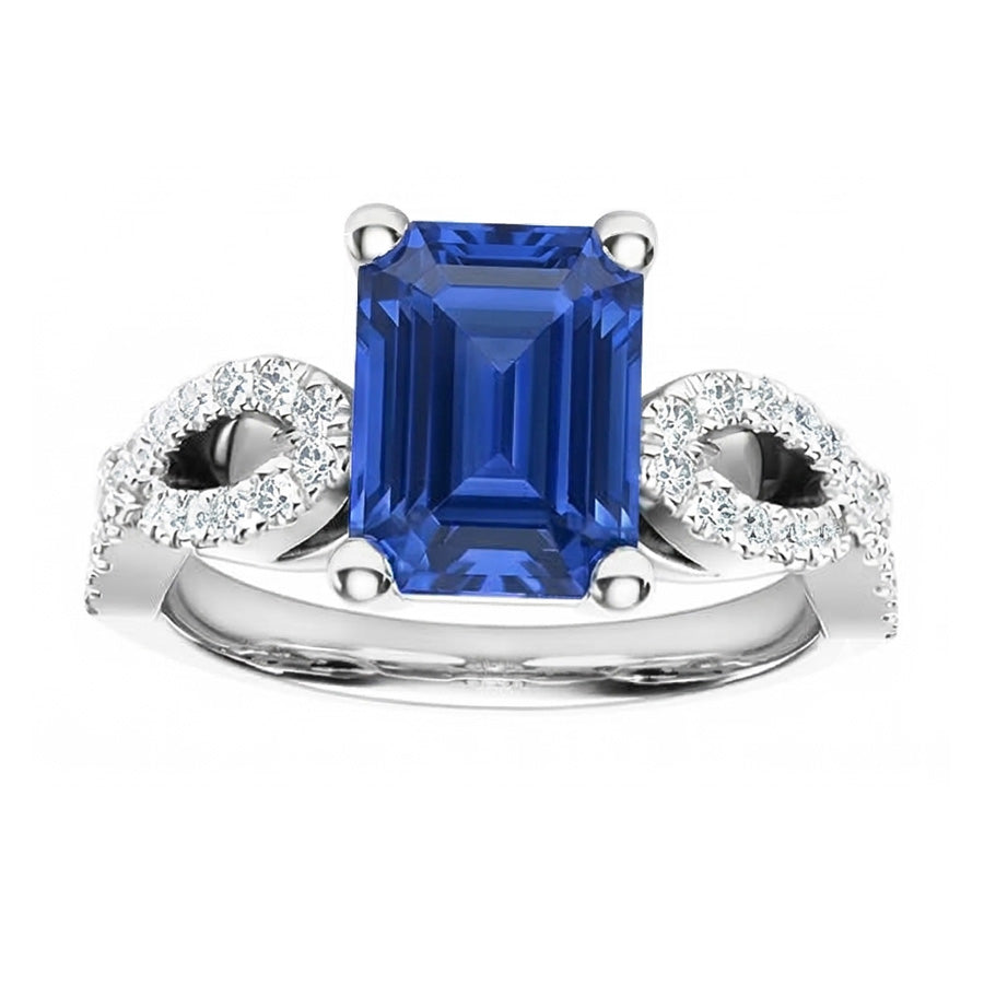 Smaragd & Runder Natürlicher Diamant ( nicht im Labor gezüchtet ) Ring Infinity Style Ceylon Saphir 3 Karat