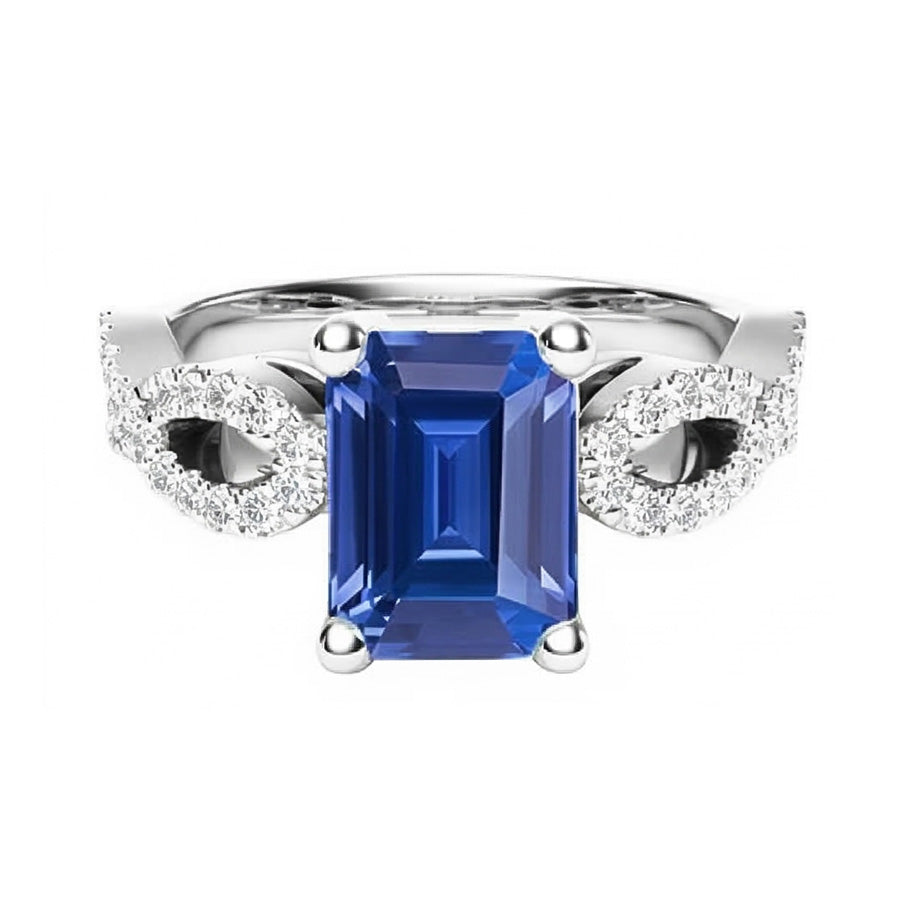 Smaragd & Runder Natürlicher Diamant ( nicht im Labor gezüchtet ) Ring Infinity Style Ceylon Saphir 3 Karat