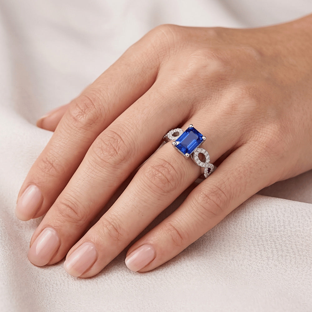 Smaragd & Runder Natürlicher Diamant ( nicht im Labor gezüchtet ) Ring Infinity Style Ceylon Saphir 3 Karat