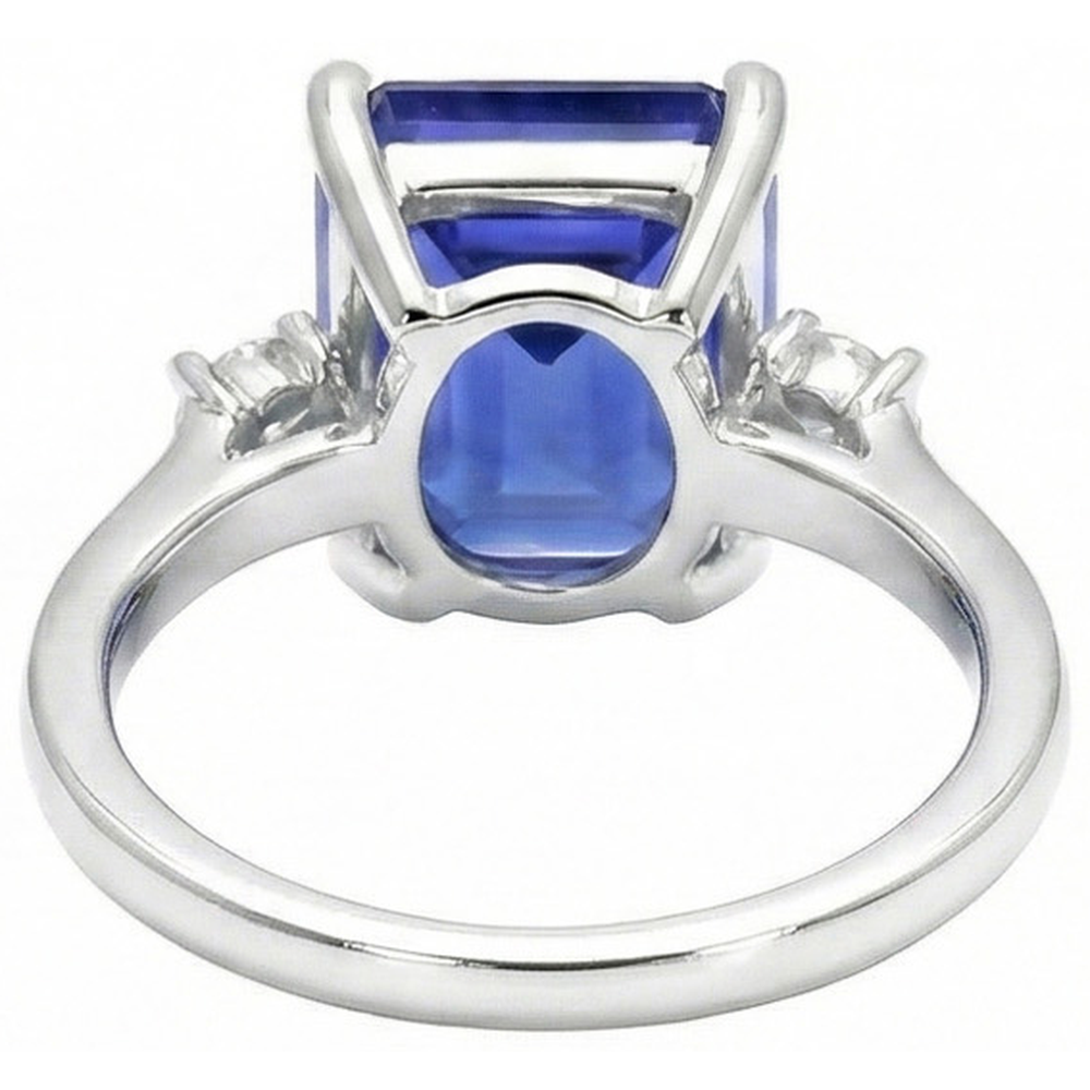 Smaragd & Rundschliff 3 Karat Ceylon Saphir Aus der Erde Abgebauter Natürlicher Diamanten Ring Weißgold 14K