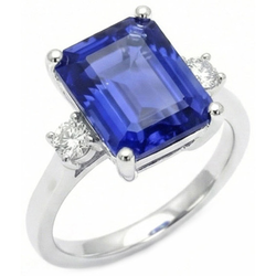 Smaragd & Rundschliff 3 Karat Ceylon Saphir Aus der Erde Abgebauter Natürlicher Diamanten Ring Weißgold 14K