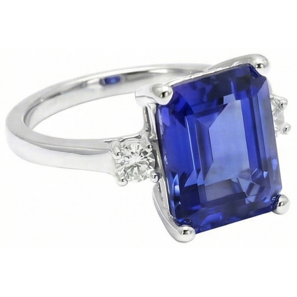 Smaragd & Rundschliff 3 Karat Ceylon Saphir Aus der Erde Abgebauter Natürlicher Diamanten Ring Weißgold 14K