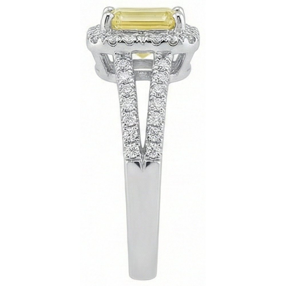 Smaragd & Rundschliff 4 Karat Gelber Saphir Aus der Erde Abgebauter Natürlicher Diamanten Ring Weißgold 14K