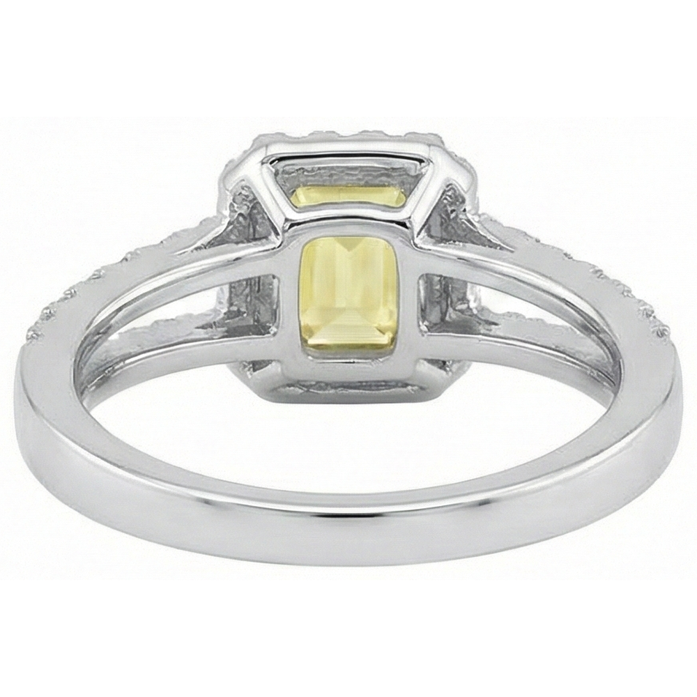 Smaragd & Rundschliff 4 Karat Gelber Saphir Aus der Erde Abgebauter Natürlicher Diamanten Ring Weißgold 14K