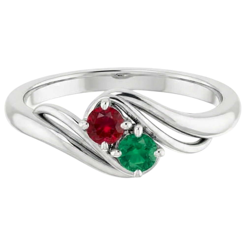 Smaragd- und Rubinsteine 1 Karat Ring Bypass Schaft Weißgold 14K