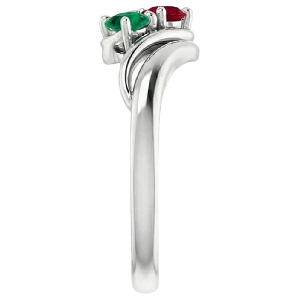 Smaragd- und Rubinsteine 1 Karat Ring Bypass Schaft Weißgold 14K