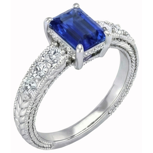 Smaragd und Rundschliff 2.10 ct Sri Lanka Saphir Aus der Erde Abgebauter Natürlicher Diamanten Ring Gold