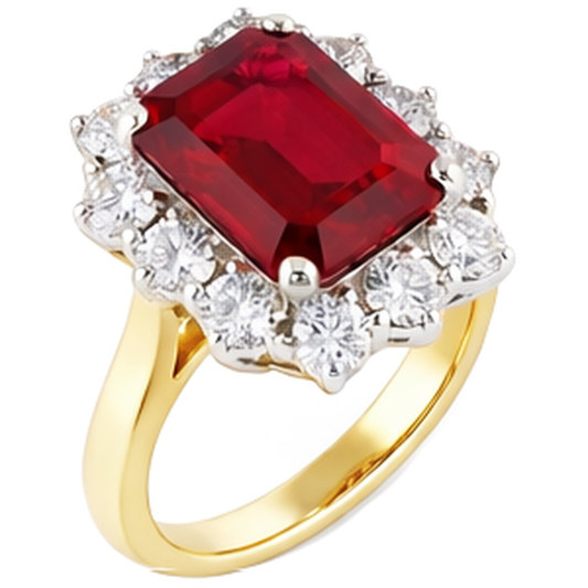 Smaragdförmiger roter Rubin mit runden Aus der Erde Abgebauter Natürlicher Diamanten Ring 7,45 Karat Gold