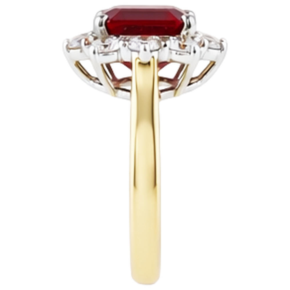 Smaragdförmiger roter Rubin mit runden Aus der Erde Abgebauter Natürlicher Diamanten Ring 7,45 Karat Gold