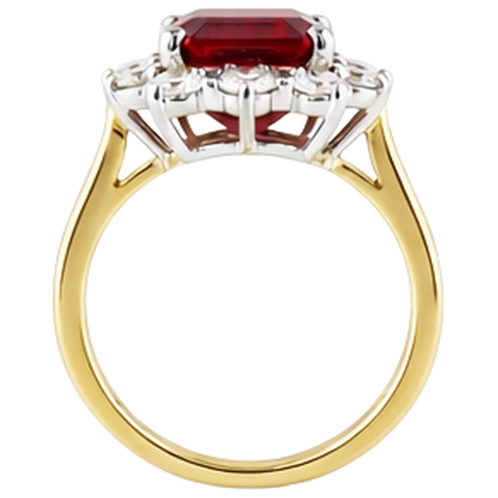 Smaragdförmiger roter Rubin mit runden Aus der Erde Abgebauter Natürlicher Diamanten Ring 7,45 Karat Gold