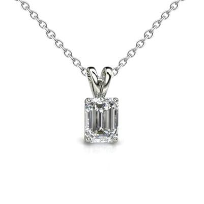 Smaragdschliff Echt Diamant Lady Halskette Anhänger 2 Karat Weißgold 14K