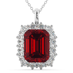 Smaragdschliff Roter Rubin und Diamant Damen Anhänger Weißgold 9,75 ct.